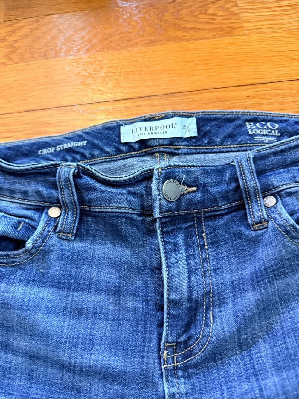 Liverpool Jeans Company Women's Distressed Dark Blue Cropped Ankle Jeans